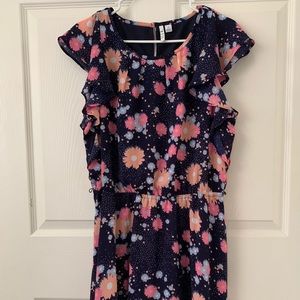 ELLE - Dark blue with Pink flowers girl dress Size 12